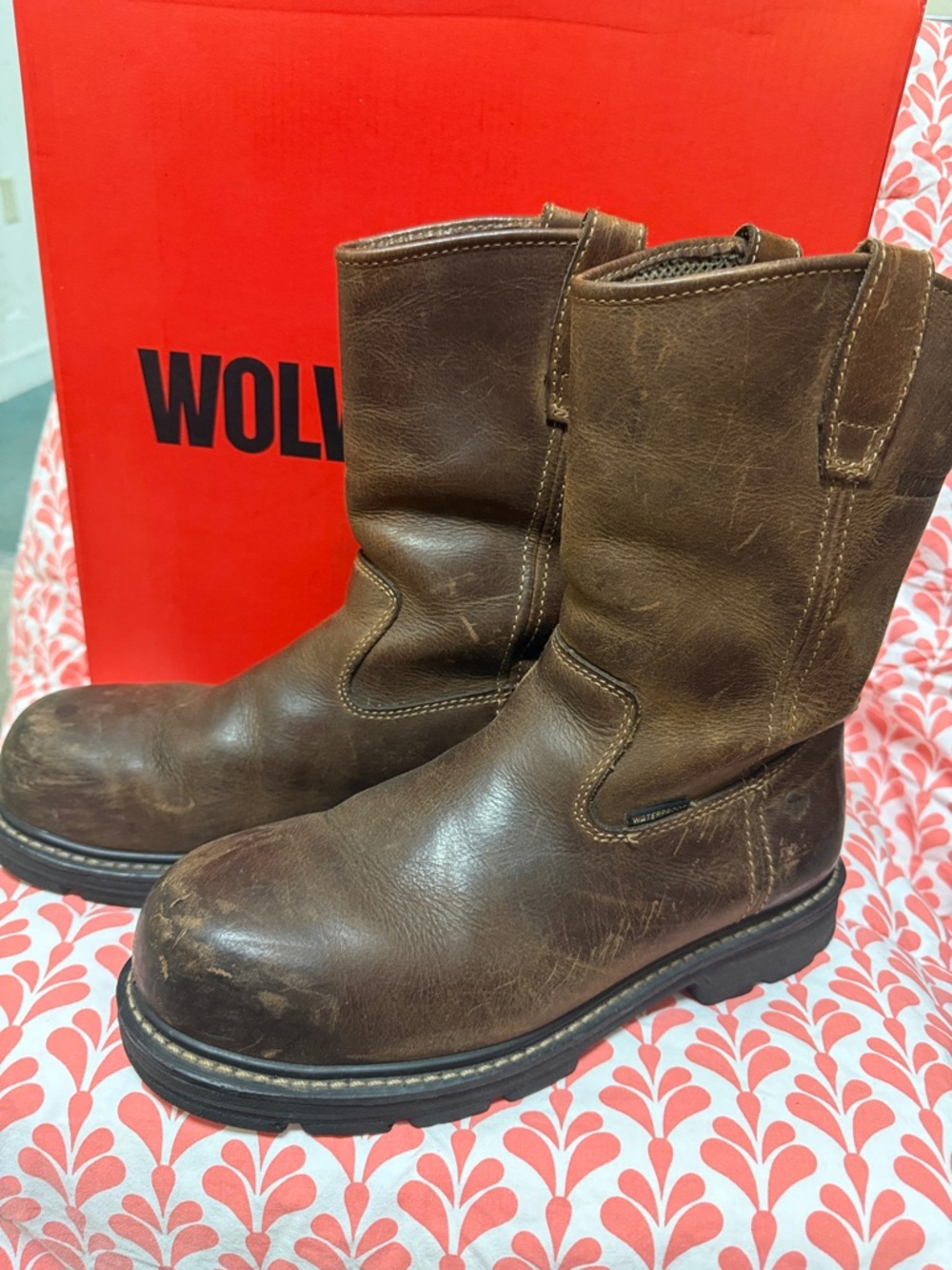 Wolverine Nolan Pull On Leather Boots Men’s 9M Waterproof Work Brown